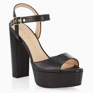NEW WITG BOX Stuart Weitzman Ryder 95 Platform Black LeatherSandals 8.5 M